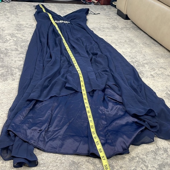 NWT Eliza J Embellished High Low Gown Dress Navy Blue Chiffon Sz 4 - Picture 13 of 16